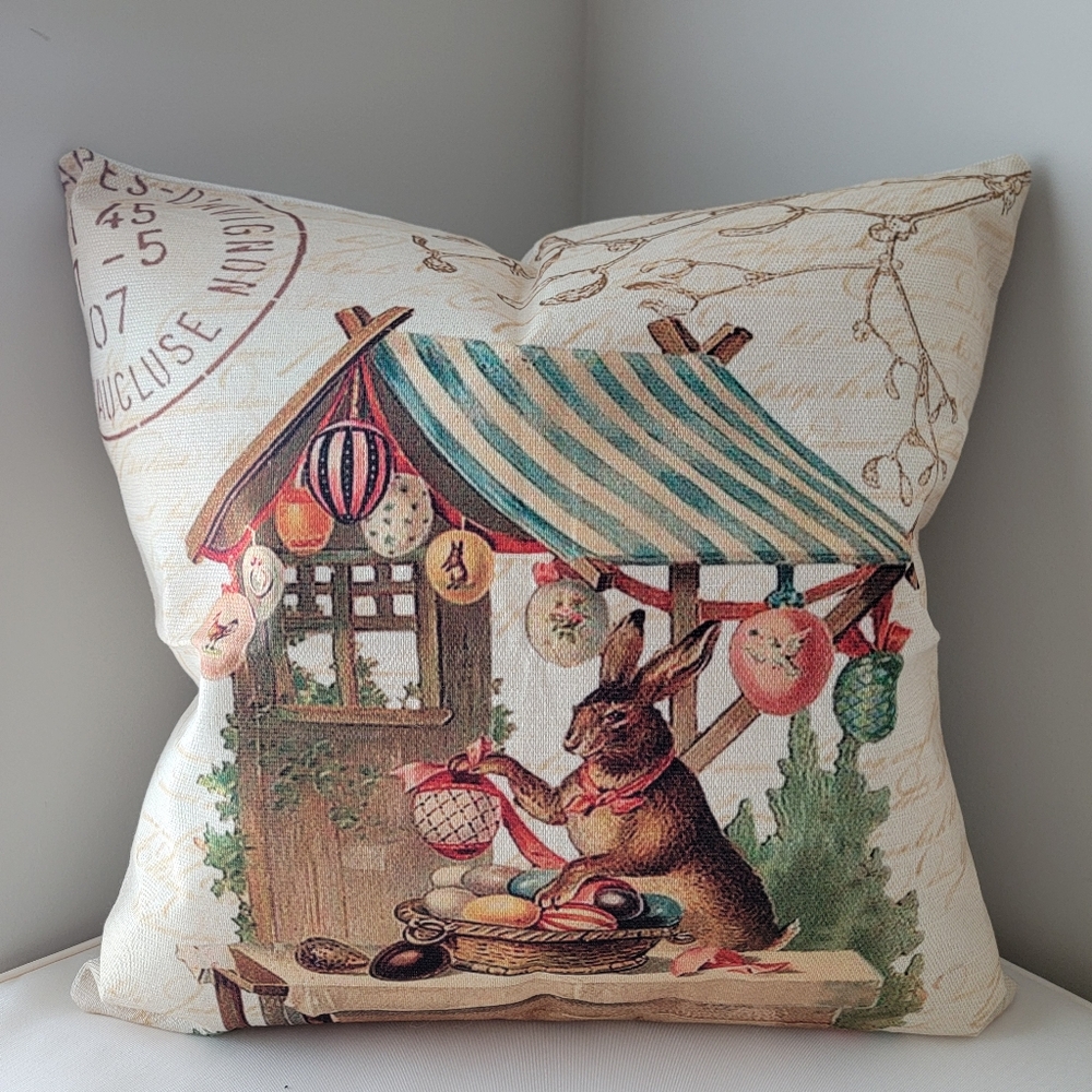 Festive Rabbit Holiday Throw Pillow cover